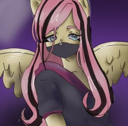 Size: 720x712 | Tagged: safe, artist:axmity, imported from derpibooru, fluttershy, anthro, pegasus, emoshy, face mask, female, looking at you, mask, solo