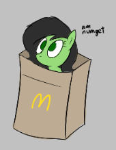 Size: 170x219 | Tagged: safe, artist:truthormare, oc, oc:filly anon, earth pony, pony, aggie.io, female, filly, lowres, mare, mcdonald's, paper bag, simple background