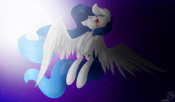 Size: 1280x750 | Tagged: safe, artist:prettyshinegp, imported from derpibooru, oc, oc only, pegasus, pony, female, flying, mare, pegasus oc, signature, solo, wings