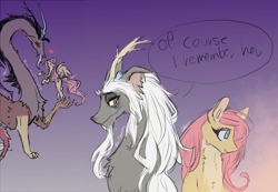 Size: 1481x1024 | Tagged: safe, artist:mortuss_mortem, edit, imported from derpibooru, part of a set, discord, fluttershy, draconequus, pegasus, crying, discoshy, female, g5, heart, male, old man discord, shipping, signature, straight, teary eyes