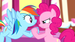 Size: 1280x720 | Tagged: safe, imported from derpibooru, screencap, pinkie pie, rainbow dash, pony, pinkie pride