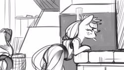 Size: 3840x2161 | Tagged: safe, artist:applephil, imported from derpibooru, applejack, earth pony, pony, ancient greece, bipedal, bipedal leaning, clothes, coin, female, freckles, grayscale, leaning, mare, monochrome, open mouth, shoulder freckles, sketch, solo focus, toga