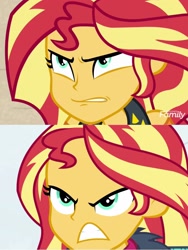 Size: 1717x2289 | Tagged: safe, edit, imported from derpibooru, screencap, sunset shimmer, human, equestria girls, equestria girls series, forgotten friendship, holidays unwrapped, spoiler:eqg series (season 2), angry, close-up, rageset shimmer, same energy, saving pinkie's pie, sunset shimmer is best facemaker, sunset shimmer is not amused, unamused