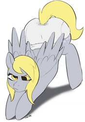 Size: 897x1280 | Tagged: safe, artist:inventor, imported from derpibooru, derpy hooves, pegasus, pony, ass up, diaper, diaper fetish, female, fetish, mare, non-baby in diaper, simple background, solo, stretching, white background
