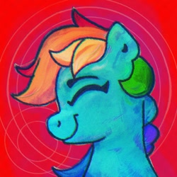 Size: 1828x1828 | Tagged: safe, artist:thefloatingtree, imported from derpibooru, rainbow dash, pegasus, pony, bust, red background, simple background, smiling, solo