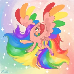 Size: 2000x2000 | Tagged: safe, artist:creeate97, imported from derpibooru, oc, oc only, pegasus, pony, chest fluff, multicolored hair, pegasus oc, rainbow hair, solo, sparkles, wings