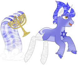 Size: 1600x1347 | Tagged: safe, artist:scourge707, imported from derpibooru, oc, original species, pony, unicorn, aqua equos, closed species, israel, menorah, simple background, solo, transparent background