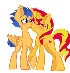 Size: 543x565 | Tagged: safe, artist:decokenite, artist:dollmaker47, imported from derpibooru, flash sentry, sunset shimmer, pony, unicorn, base used, boop, eqgh, female, flashimmer, holding hooves, male, mare, noseboop, nuzzling, requested art, shipping, simple background, stallion, straight, white background