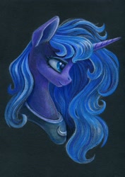 Size: 2410x3399 | Tagged: safe, artist:maytee, imported from derpibooru, princess luna, alicorn, pony, bust, colored pencil drawing, portrait, profile, solo, traditional art