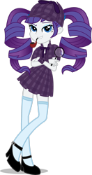 Size: 1777x3375 | Tagged: safe, artist:steampunksalutation, artist:xebck, imported from derpibooru, rarity, equestria girls, alternate hairstyle, clothes, commission, deerstalker, detective, detective rarity, female, flats, grin, hat, magnifying glass, pipe, sherlock holmes, shirt, shoes, simple background, skirt, smiling, socks, solo, stockings, thigh highs, transparent background