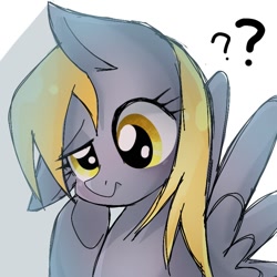 Size: 768x768 | Tagged: safe, artist:namaenonaipony, imported from derpibooru, derpy hooves, pegasus, pony, confused, cute, derpabetes, female, floppy ears, mare, one ear down, question mark, simple background, solo, white background, wings