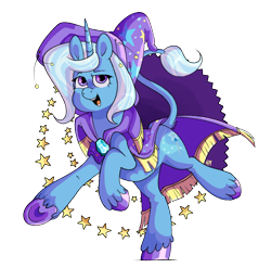 Size: 1040x1028 | Tagged: safe, artist:hoodrams, imported from derpibooru, trixie, unicorn, brooch, cape, clothes, digital art, full body, hat, jewelry, simple background, solo, transparent background, wizard hat