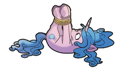 Size: 400x225 | Tagged: safe, idw, imported from derpibooru, izzy moonbow, pony, unicorn, spoiler:comic, spoiler:g5, spoiler:g5comic, spoiler:g5comic02, bondage, bracelet, female, friendship bracelet, g5, hogtied, jewelry, mare, simple background, solo, transparent background