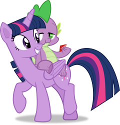 Size: 3833x4000 | Tagged: safe, artist:frownfactory, imported from derpibooru, spike, twilight sparkle, alicorn, dragon, pony, dragons riding ponies, eating, female, gem, horn, male, mare, riding, simple background, sitting, smiling, spike riding twilight, standing, transparent background, twilight sparkle (alicorn), vector, walking, wings