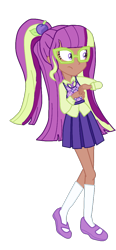 Size: 506x1095 | Tagged: safe, artist:vernorexia, imported from derpibooru, part of a set, sci-twi, twilight sparkle, human, equestria girls, crossover, female, g4, glasses, green hair, nerd, nervous, part of a series, plum pudding, purple hair, simple background, solo, strawberry shortcake, transparent background