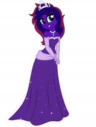Size: 1600x2117 | Tagged: safe, artist:swiftgaiathebrony, imported from derpibooru, oc, oc only, human, accessory, bare shoulders, clothes, dress, female, gloves, humanized, jewelry, princess, purple dress, simple background, tiara, white background