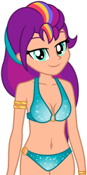 Size: 1024x2060 | Tagged: safe, artist:emeraldblast63, imported from derpibooru, sunny starscout, human, equestria girls, bare shoulders, bedroom eyes, bikini, breasts, cleavage, clothes, equestria girls-ified, female, g5, g5 to equestria girls, generation leap, glitter, looking at you, o-ring swimsuit, simple background, sleeveless, solo, stupid sexy sunny starscout, swimsuit, transparent background