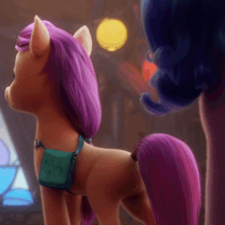 Size: 480x480 | Tagged: safe, imported from derpibooru, screencap, sunny starscout, earth pony, pony, unicorn, spoiler:my little pony: a new generation, animated, butt, cropped, crystal tea room, female, floppy ears, g5, gif, i watch it for the ears, mare, my little pony: a new generation, plot, solo focus