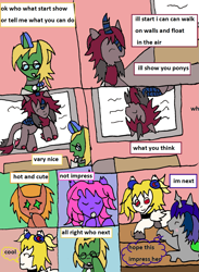 Size: 1177x1609 | Tagged: safe, artist:ask-luciavampire, imported from derpibooru, oc, changeling, kirin, pony, succubus, undead, unicorn, vampire, vampony, ask-canterlot-academy, comic, kirin oc, tumblr