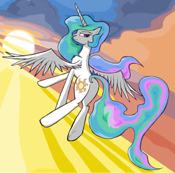 Size: 1280x1267 | Tagged: safe, artist:sallycars, imported from derpibooru, princess celestia, alicorn, pony, butt, crepuscular rays, female, looking at you, looking back, looking back at you, mare, ms paint, plot, solo, sun, sunbutt