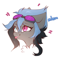 Size: 1000x1000 | Tagged: safe, artist:marlowws, imported from derpibooru, oc, oc only, pony, bust, colored eyebrows, goggles, goggles on head, heterochromia, mlem, oc name needed, portrait, silly, slit pupils, solo, tongue out