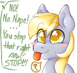 Size: 1519x1438 | Tagged: source needed, safe, artist:lottafandoms, imported from derpibooru, derpy hooves, pegasus, pony, :p, blushing, cute, derpabetes, eye clipping through hair, question mark, simple background, tongue out, vinesauce, white background