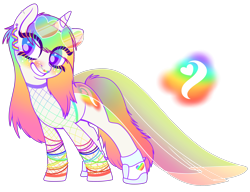 Size: 2764x2121 | Tagged: safe, artist:kb-gamerartist, imported from derpibooru, oc, oc only, oc:prismatic pride, pony, unicorn, bracelet, clothes, cute, ear piercing, earring, female, fishnet clothing, freckles, gay pride, grin, jewelry, mare, multicolored hair, nose piercing, nose ring, piercing, pride, pride month, rainbow hair, see-through, shoes, simple background, skirt, smiling, sneakers, socks, solo, sunglasses, transparent background, wristband