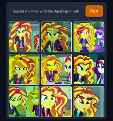 Size: 828x889 | Tagged: safe, imported from derpibooru, adagio dazzle, aria blaze, sonata dusk, sunset shimmer, human, equestria girls, ai content, ai generated, fusion, generator:craiyon, the dazzlings