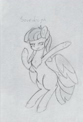 Size: 2344x3449 | Tagged: safe, artist:sodapop sprays, imported from derpibooru, oc, oc only, oc:sourdough, pegasus, pony, chest fluff, ear, female, fluffy, flying, mane, mare, pegasus oc, sextuplet, solo, tail, traditional art