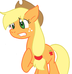 Size: 712x727 | Tagged: safe, artist:cmara, imported from derpibooru, applejack, earth pony, pony, applejack's hat, cowboy hat, female, freckles, gritted teeth, hat, mare, raised hoof, simple background, teeth, white background