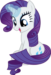 Size: 737x1098 | Tagged: safe, artist:starryshineviolet, imported from derpibooru, rarity, pony, unicorn, a hearth's warming tail, season 6, female, g4, glowing, glowing horn, horn, levitation, looking down, magic, magic aura, mare, open mouth, open smile, simple background, sitting, smiling, solo, telekinesis, transparent background, vector