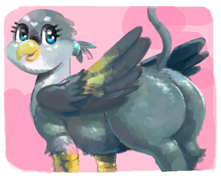 Size: 462x374 | Tagged: safe, artist:breakersunny, imported from derpibooru, gabby, griffon, butt, female, folded wings, gabbooty, heart, looking back, plot, plump, raised tail, rear view, smiling, solo, tail, wings