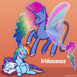 Size: 2048x2048 | Tagged: safe, artist:saggiemimms, imported from derpibooru, rainbow dash, rarity, pegasus, pony, unicorn, female, glimmer wings, hoof on belly, lesbian, magical lesbian spawn, offspring, parent:rainbow dash, parent:rarity, parents:raridash, raridash, shipping, wings