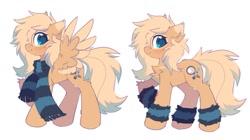 Size: 1161x651 | Tagged: safe, artist:mirtash, imported from derpibooru, oc, oc only, oc:mirta whoowlms, earth pony, pegasus, pony, clothes, scarf, simple background, solo, striped scarf, white background