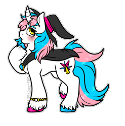 Size: 1623x1646 | Tagged: safe, artist:sexygoatgod, imported from derpibooru, oc, oc only, pony, unicorn, adoptable, bracelet, cape, clothes, hat, jewelry, magician outfit, pride, simple background, solo, transparent background, unshorn fetlocks, witch hat