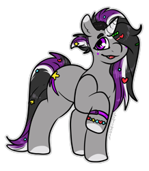 Size: 1380x1582 | Tagged: safe, artist:sexygoatgod, imported from derpibooru, oc, oc only, pony, unicorn, adoptable, bracelet, hair over one eye, hairclip, jewelry, pride, simple background, solo, transparent background