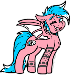 Size: 1290x1335 | Tagged: safe, artist:sexygoatgod, imported from derpibooru, oc, oc only, bat pony, pony, jewelry, necklace, one eye closed, simple background, solo, tattoo, transparent background, wink
