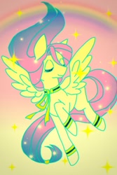 Size: 1080x1620 | Tagged: safe, artist:stacy_165cut, imported from derpibooru, fluttershy, pegasus, pony, eyes closed, female, mare, rainbow, solo, spread wings, wings