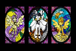 Size: 1008x672 | Tagged: safe, artist:stacy_165cut, imported from derpibooru, oc, black background, simple background, stained glass, trio