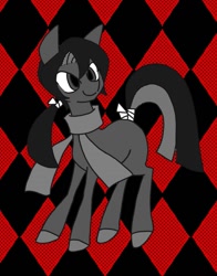 Size: 941x1200 | Tagged: safe, artist:stacy_165cut, imported from derpibooru, oc, oc only, earth pony, pony, black background, clothes, red background, scarf, simple background, solo