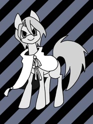 Size: 897x1200 | Tagged: safe, artist:stacy_165cut, imported from derpibooru, oc, oc only, earth pony, pony, cloak, clothes, looking at you, solo, striped background