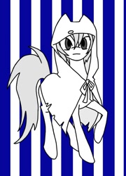 Size: 864x1200 | Tagged: safe, artist:stacy_165cut, imported from derpibooru, oc, oc only, earth pony, pony, cloak, clothes, raised hoof, solo, striped background