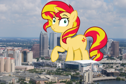 Size: 2336x1564 | Tagged: safe, artist:tardifice, artist:thegiantponyfan, imported from derpibooru, sunset shimmer, pony, unicorn, equestria girls, female, florida, giant pony, giant unicorn, giant/macro sunset shimmer, giantess, highrise ponies, irl, macro, mare, mega giant, photo, ponies in real life, tampa