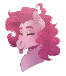 Size: 2000x2300 | Tagged: safe, artist:kikirdcz, imported from derpibooru, pinkie pie, earth pony, pony, :p, bushy brows, bust, ear fluff, eyebrows, eyes closed, female, high res, mare, portrait, simple background, solo, thick eyebrows, tongue out, transparent background