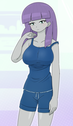 Size: 1289x2224 | Tagged: safe, artist:batipin, imported from derpibooru, maud pie, human, equestria girls, big breasts, breasts, busty maud pie, clothes, female, looking at you, shorts, solo, tanktop