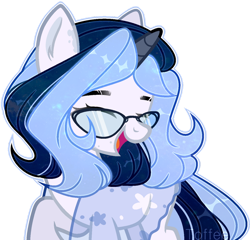 Size: 1024x985 | Tagged: safe, artist:toffeelavender, imported from derpibooru, oc, oc only, pony, unicorn, base used, clothes, glasses, horn, looking back, open mouth, raised hoof, simple background, smiling, solo, transparent background, unicorn oc