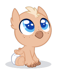 Size: 824x1052 | Tagged: safe, artist:purplegrim40, imported from derpibooru, oc, oc only, oc:cinnamon tea, hippogriff, hybrid, baby, diaper, interspecies offspring, magical lesbian spawn, offspring, parent:pinkie pie, parent:princess skystar, parents:skypie, simple background, sitting, solo, transparent background, underhoof