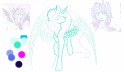 Size: 1280x750 | Tagged: safe, artist:prettyshinegp, imported from derpibooru, oc, oc only, alicorn, pony, alicorn oc, bust, horn, looking back, simple background, smiling, white background, wings, wip