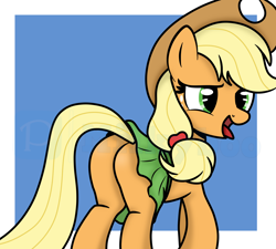 Size: 5416x4872 | Tagged: safe, artist:milkyboo898, imported from derpibooru, applejack, earth pony, pony, applebutt, blonde, butt, clothes, female, mare, open mouth, plot, skirt, solo, tongue out
