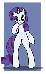 Size: 3128x5008 | Tagged: safe, artist:milkyboo898, imported from derpibooru, rarity, pony, semi-anthro, unicorn, bipedal, female, full body, high res, hooves, horn, mare, sexy, shadow, smiling, solo, standing, watermark